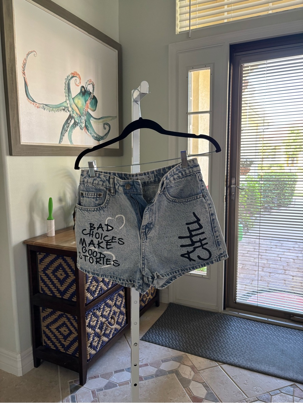 #107 Casual Light Blue Graphic Denim Jean Shorts